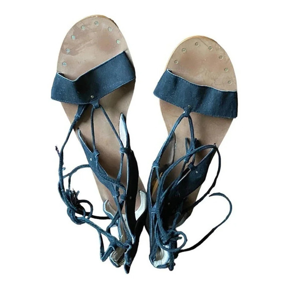 Madewell Leather Sandals Women's Black Gladiator Toe Lace Up Zip Closure Size 6 - Picture 5 of 12